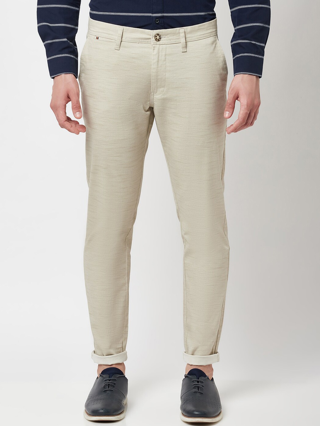 

Blue Buddha Men Cream Textured Cotton Trousers