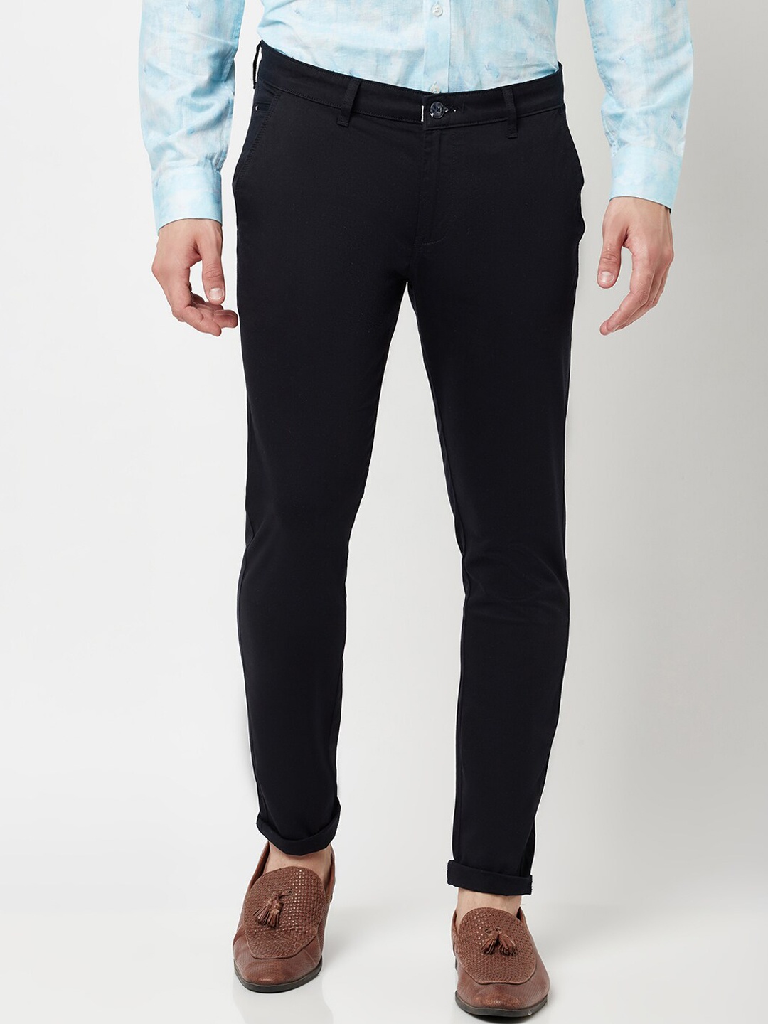 

Blue Buddha Men Navy Blue Solid Cotton Regular Fit Trousers