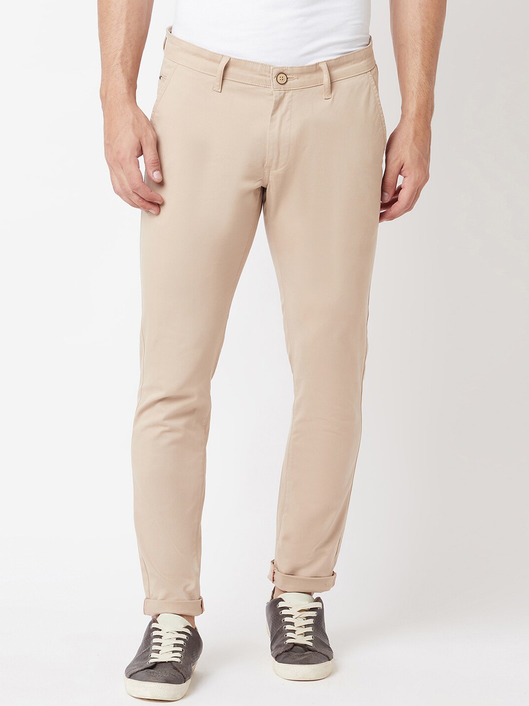 

Blue Buddha Men Beige Solid Cotton Regular Fit Chinos