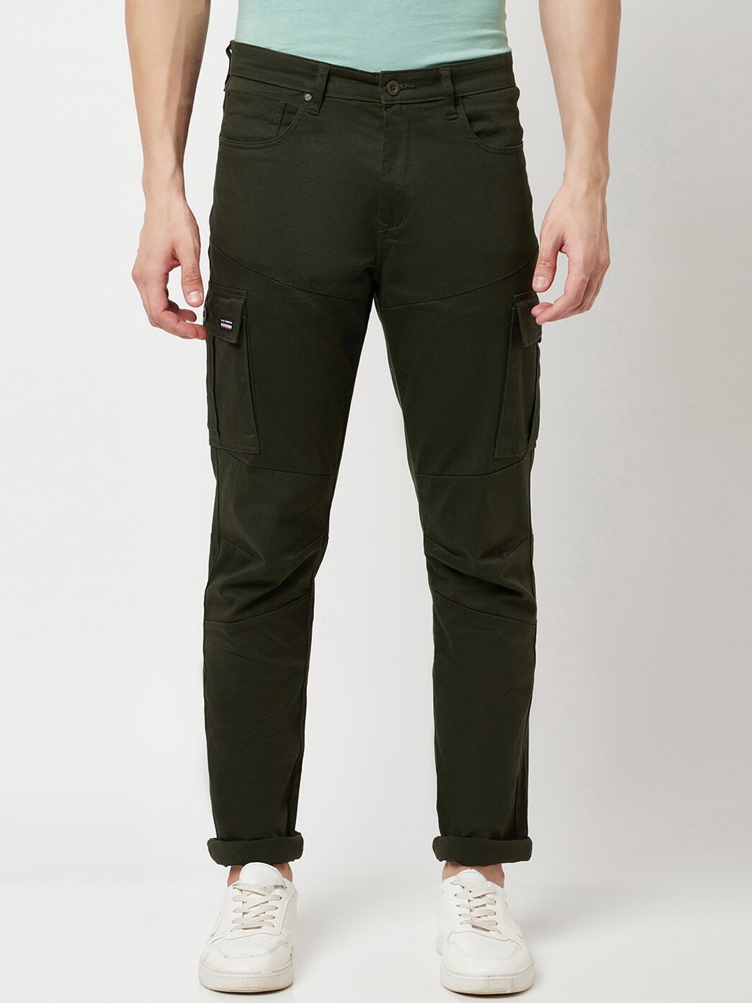

Blue Buddha Men Green Solid Cotton Regular Fit Cargos