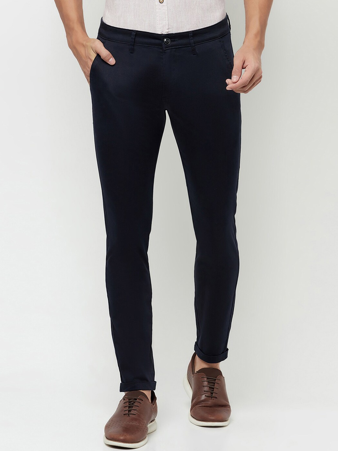 

Blue Buddha Men Navy Blue Solid Pure Cotton Regular Fit Chinos