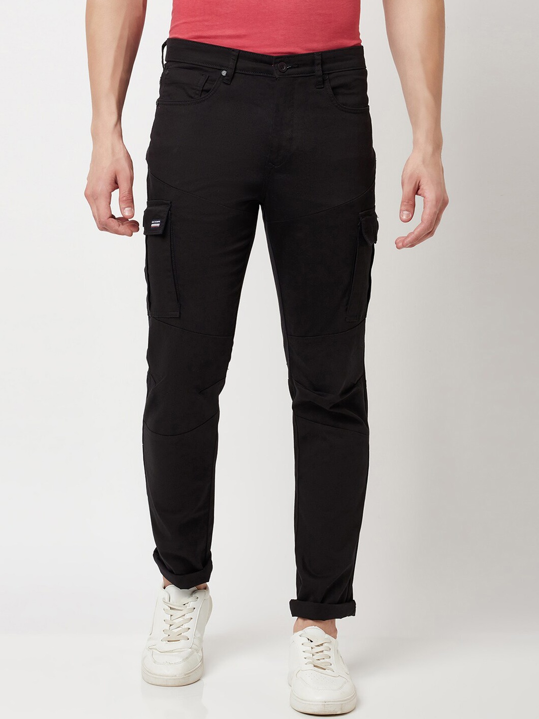 

Blue Buddha Men Black Solid Cotton Regular Fit Cargos