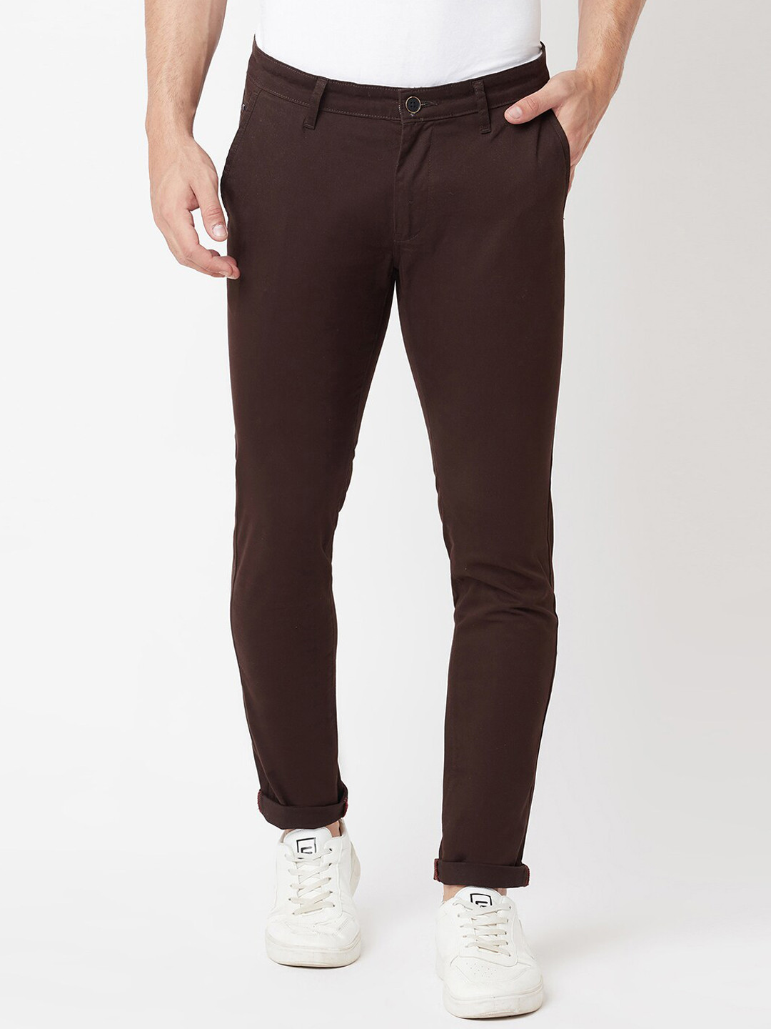 

Blue Buddha Men Coffee Brown Solid Cotton Regular Trousers