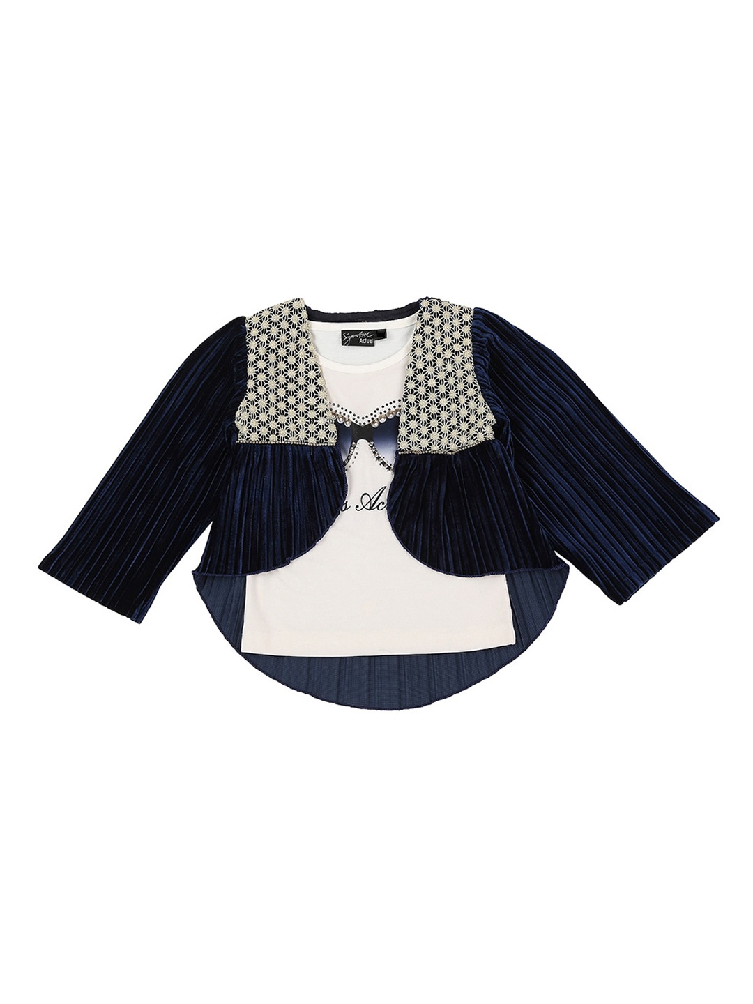 

Actuel Girls Navy Blue & Cream-Colored Party Wear Blazer with T-shirt