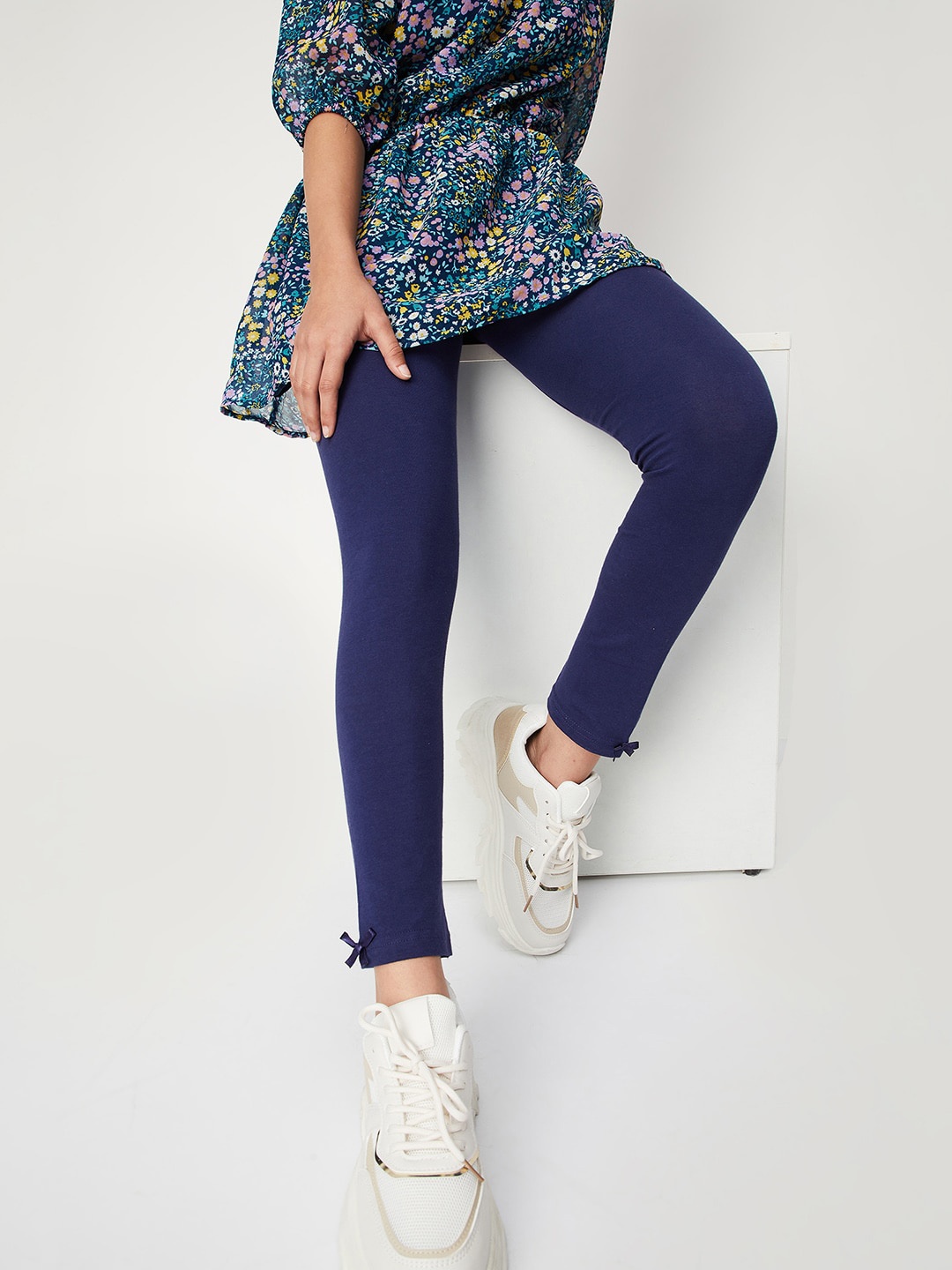 

max Girls Navy Blue Solid Leggings