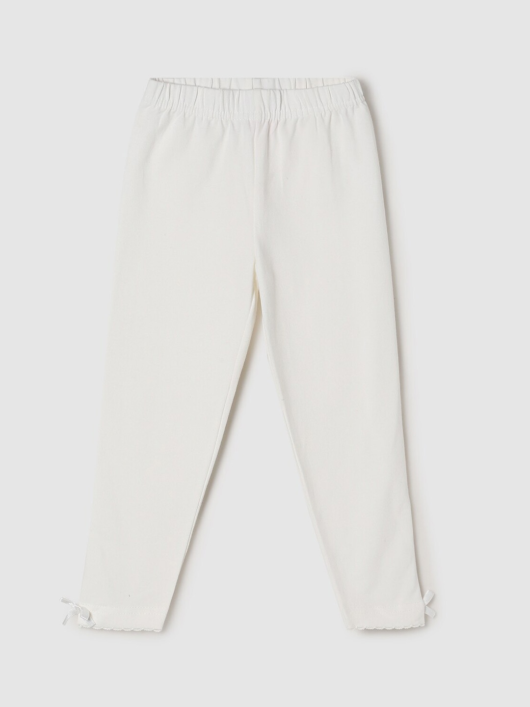 

max Girls Cream Solid Ankle-Length Leggings