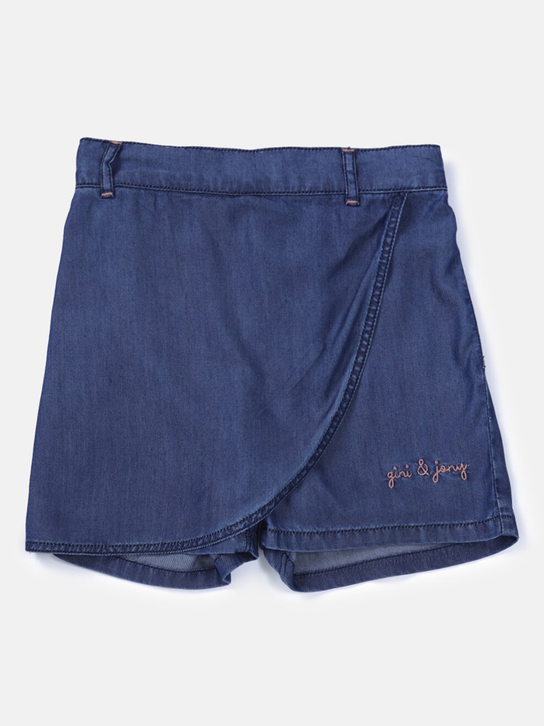 

Gini and Jony Girls Navy Blue Solid Pure Cotton Denim Skirt
