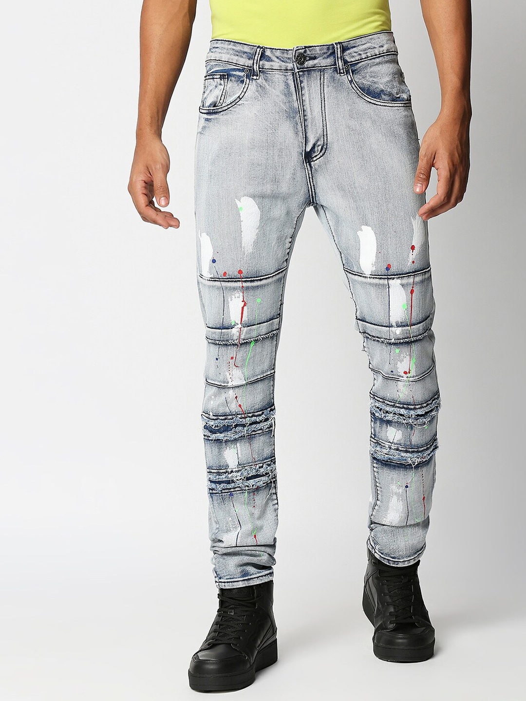 

WAIMEA Men Blue Skinny Fit Highly Distressed Heavy Fade Stretchable Jeans