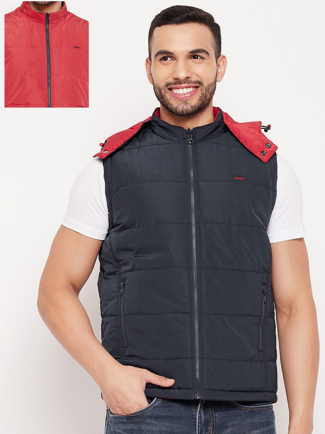 

Adobe Men Navy Blue Red Reversible Padded Jacket