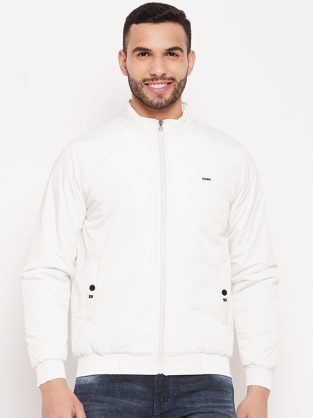 

Adobe Men White Lightweight Bomber Jacket