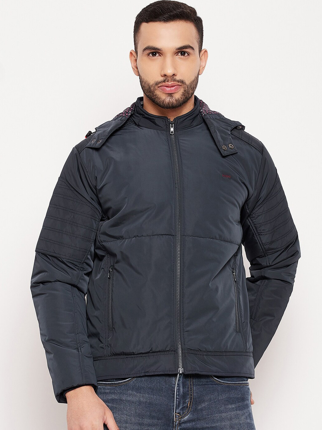 

Adobe Men Navy Blue Checked Lightweight Padded Jacket