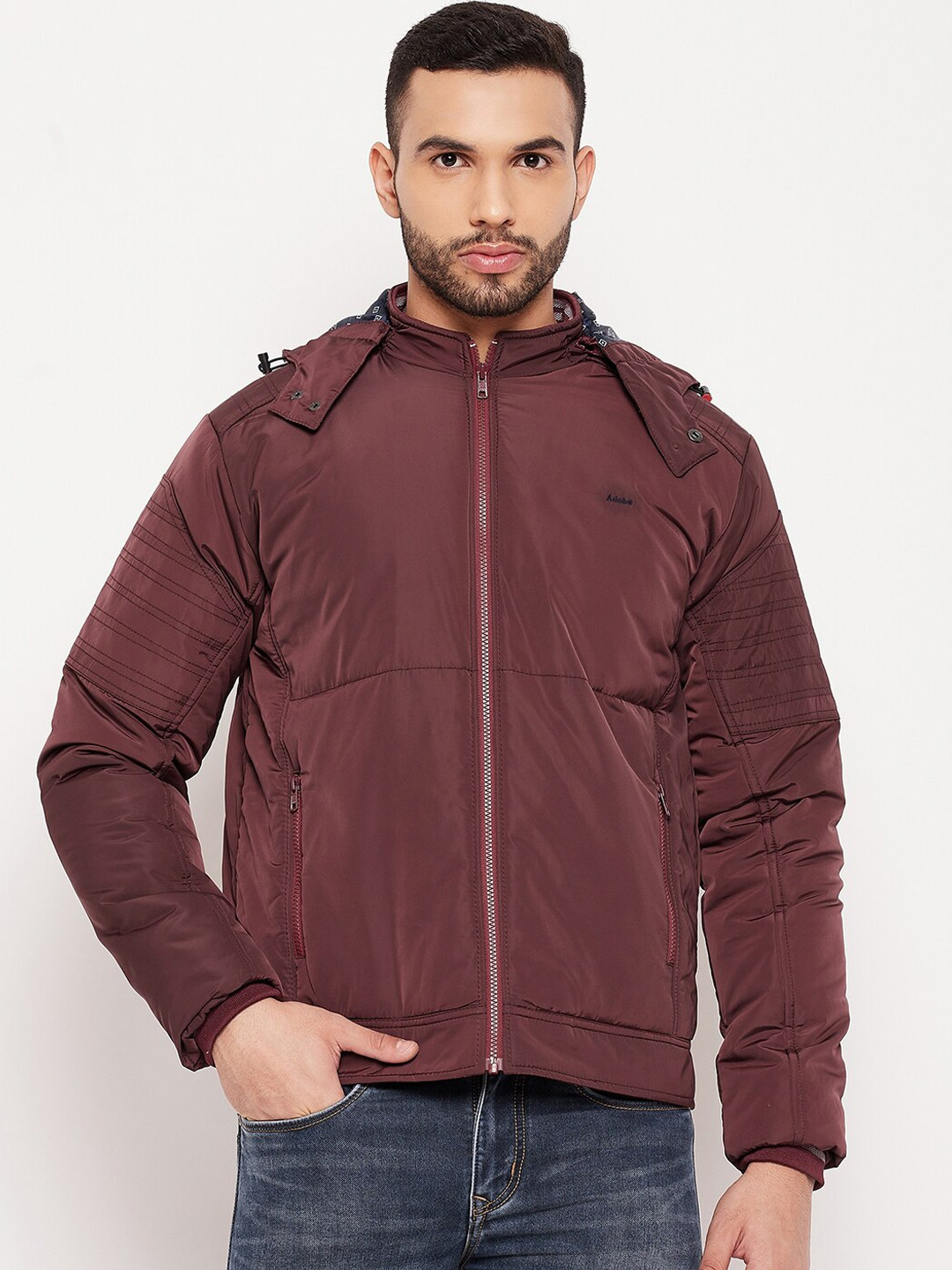 

Adobe Men Burgundy Lightweight Bomber Jacket