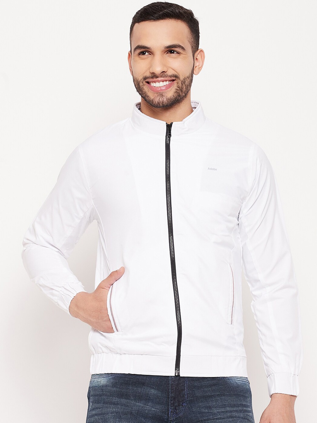 

Adobe Men White Black Lightweight Bomber Jacket