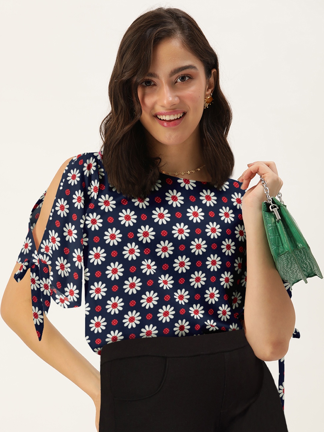 

DressBerry Navy Blue Floral Print Top