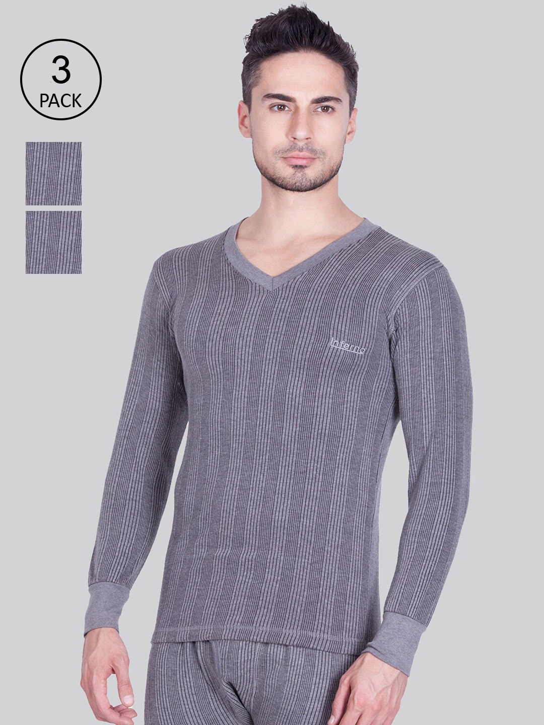 

INFERNO Men Pack Of 3 Grey Thermal Tops
