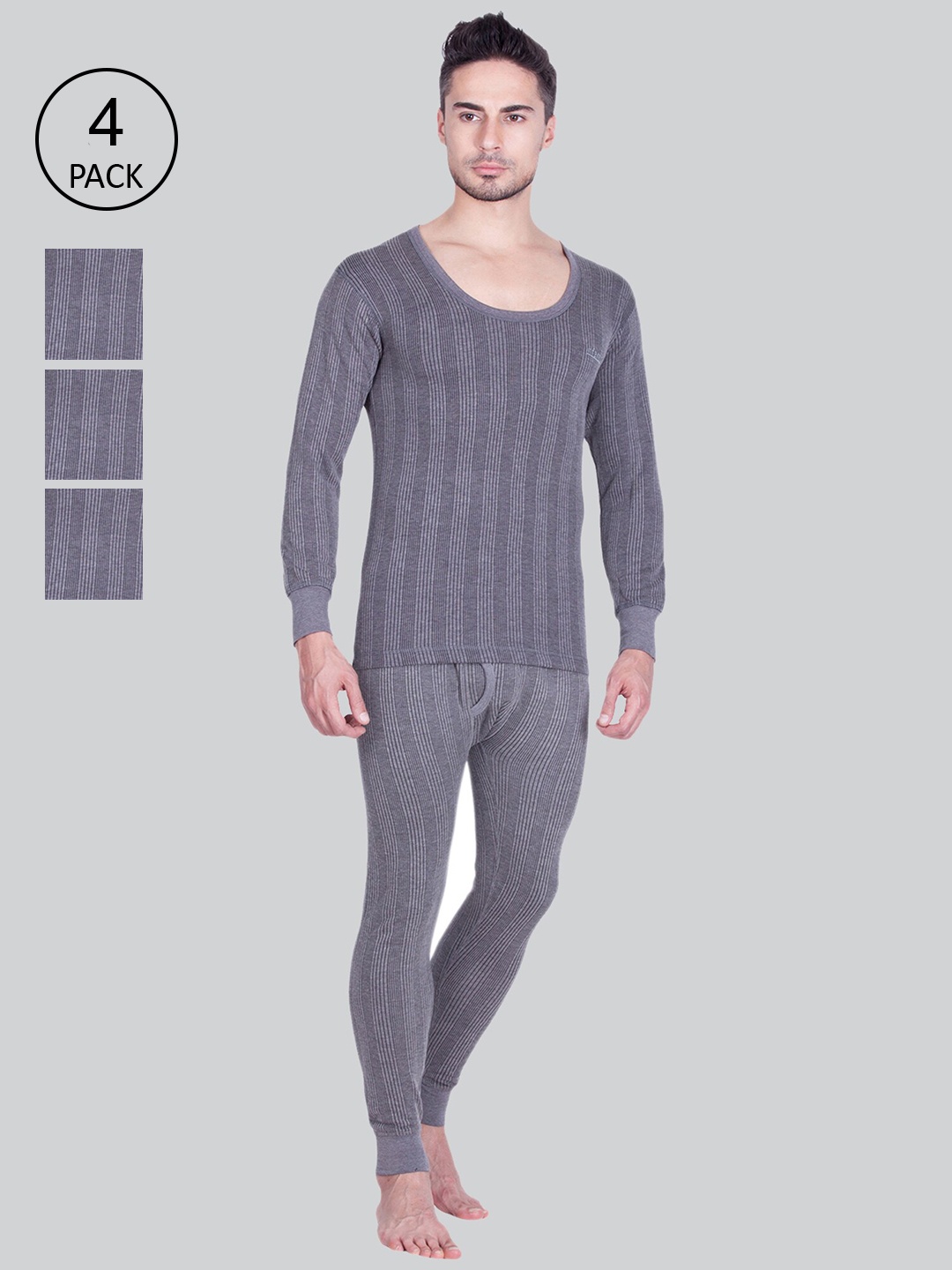 

INFERNO Men Pack Of 4 Grey Striped Thermal Set