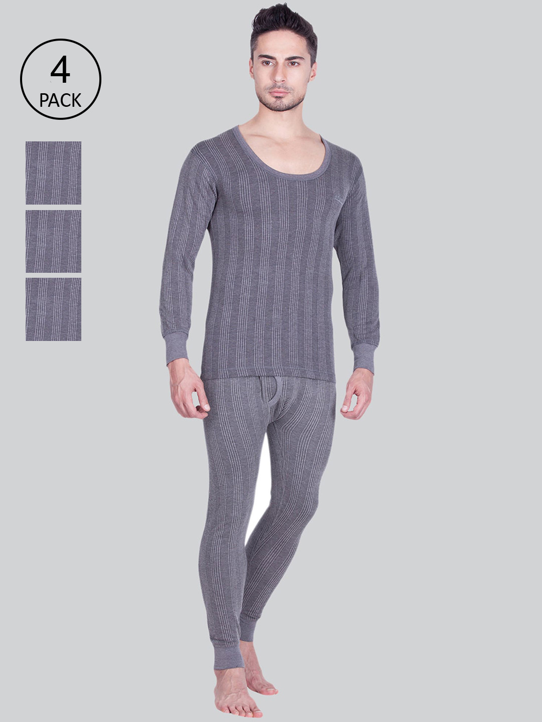 

INFERNO Men Pack Of 4 Grey Striped Thermal Set