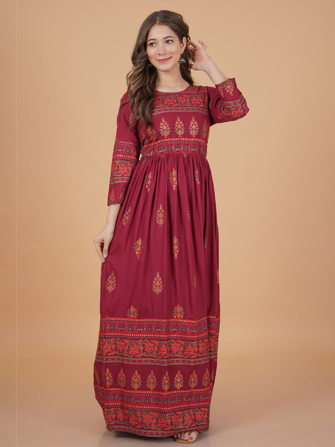

PURSHOTTAM WALA Maroon Ethnic Motifs Maxi Dress