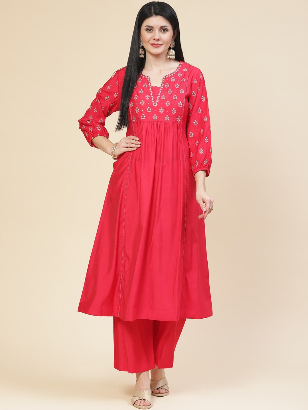 

Meena Bazaar Women Pink Ethnic Motifs Embroidered Empire Sequinned Kurta with Pyjamas