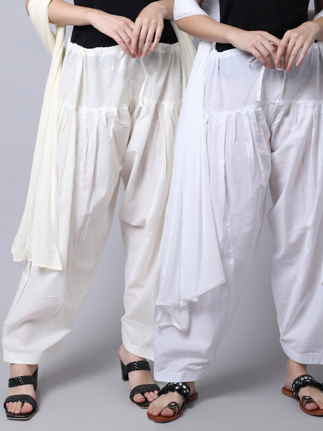 

Miaz Lifestyle Women Pack Of 2 Solid Pure Cotton Loose Fit Salwar With Dupatta, White
