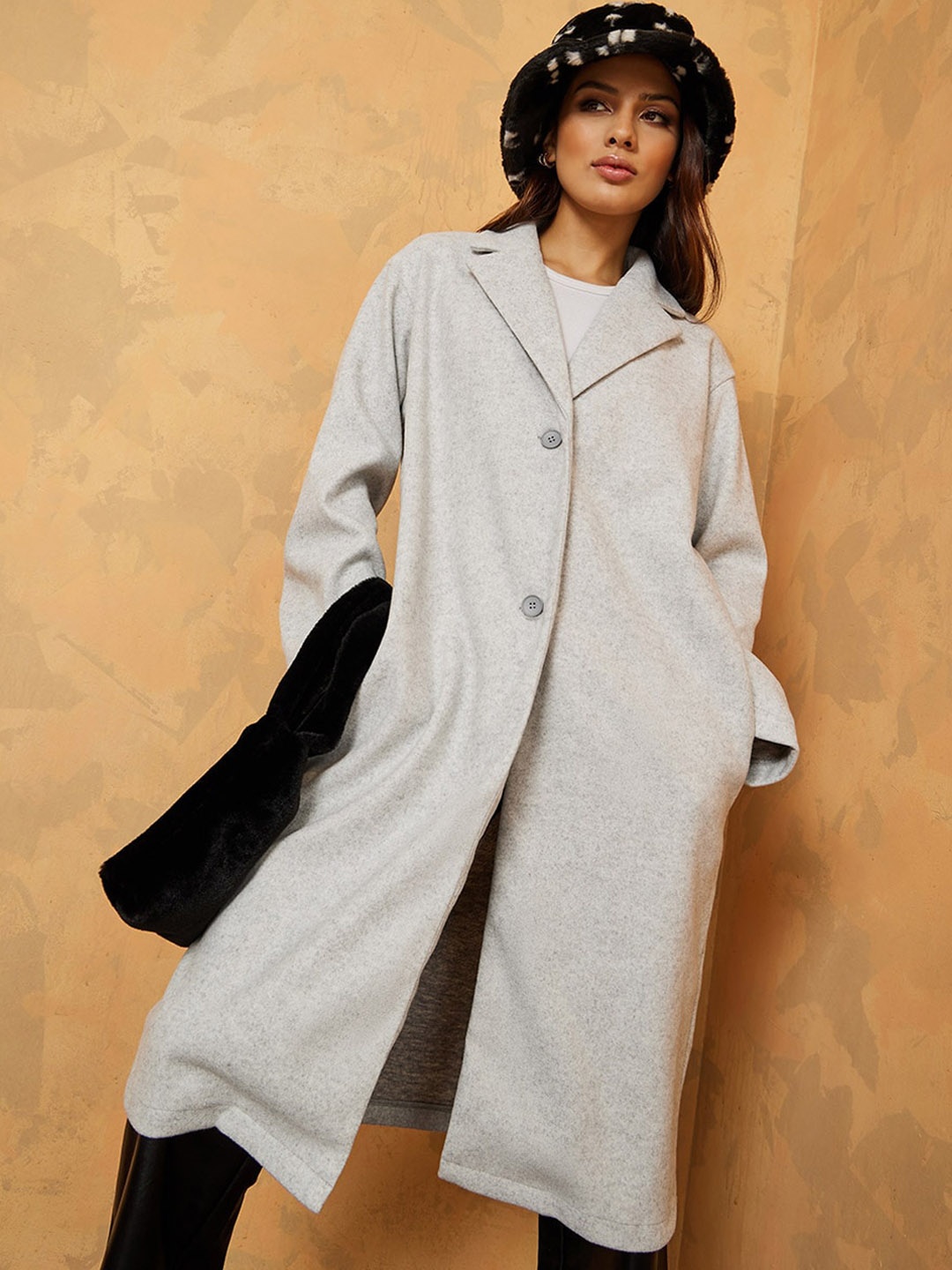 

Styli Women Grey Solid Trench Coat