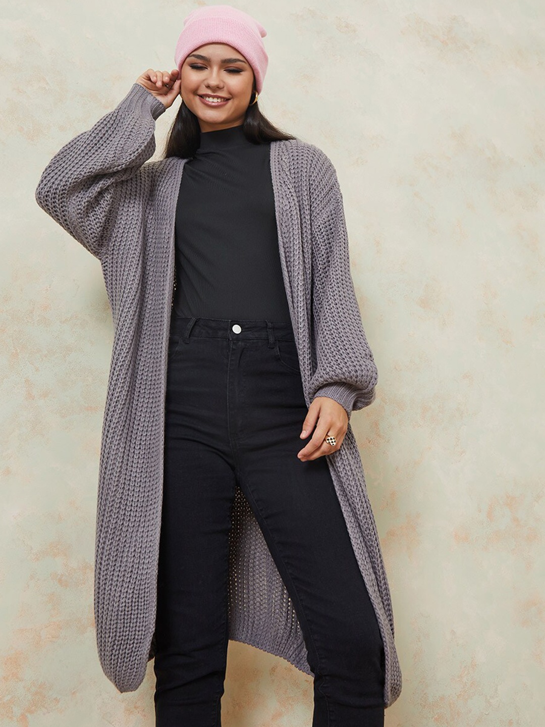 

Styli Women Grey Ribbed Longline Sweater