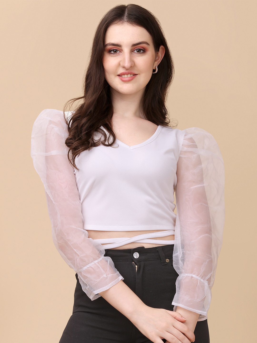 

Paralians White Crepe Crop Top
