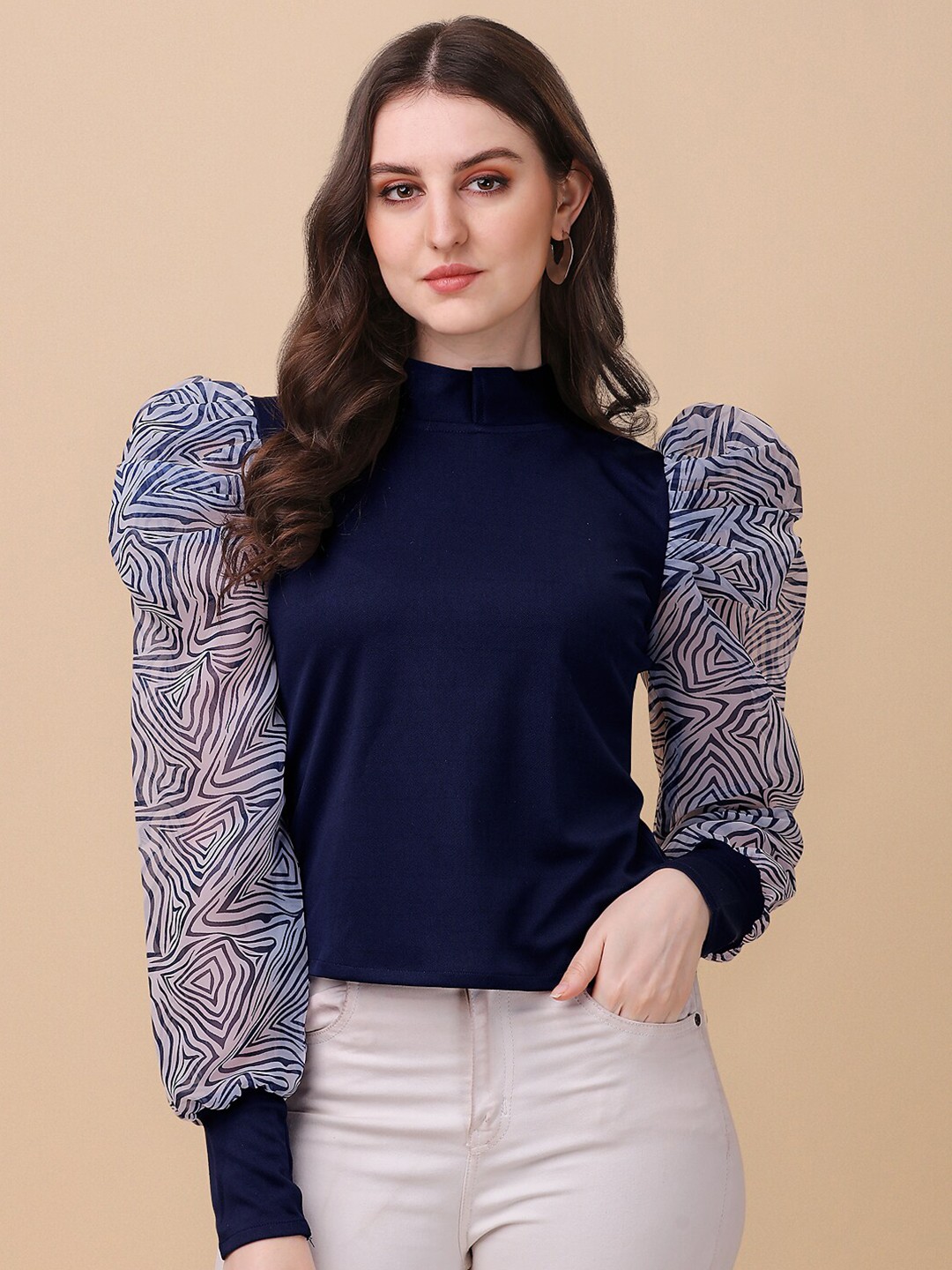

Paralians Women Blue Geometric Print Crepe Top