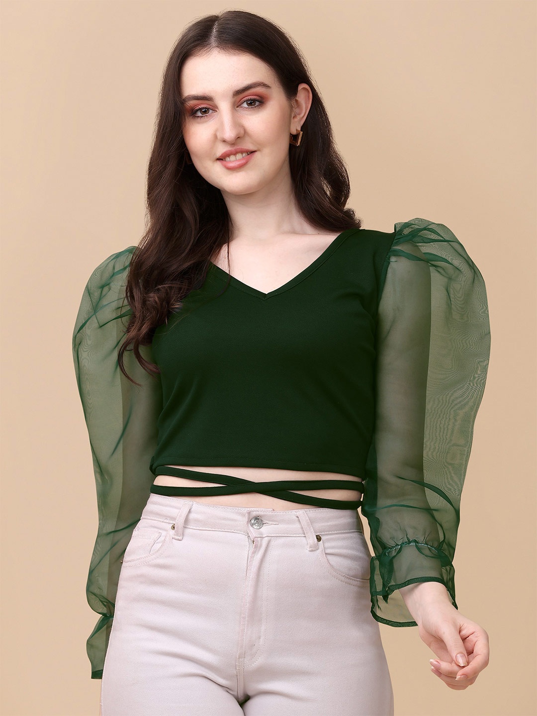 

Paralians Green Crepe Crop Top