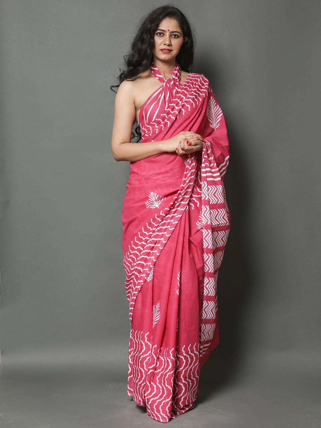 

BUTA BUTI Pink & White Printed Pure Cotton Saree