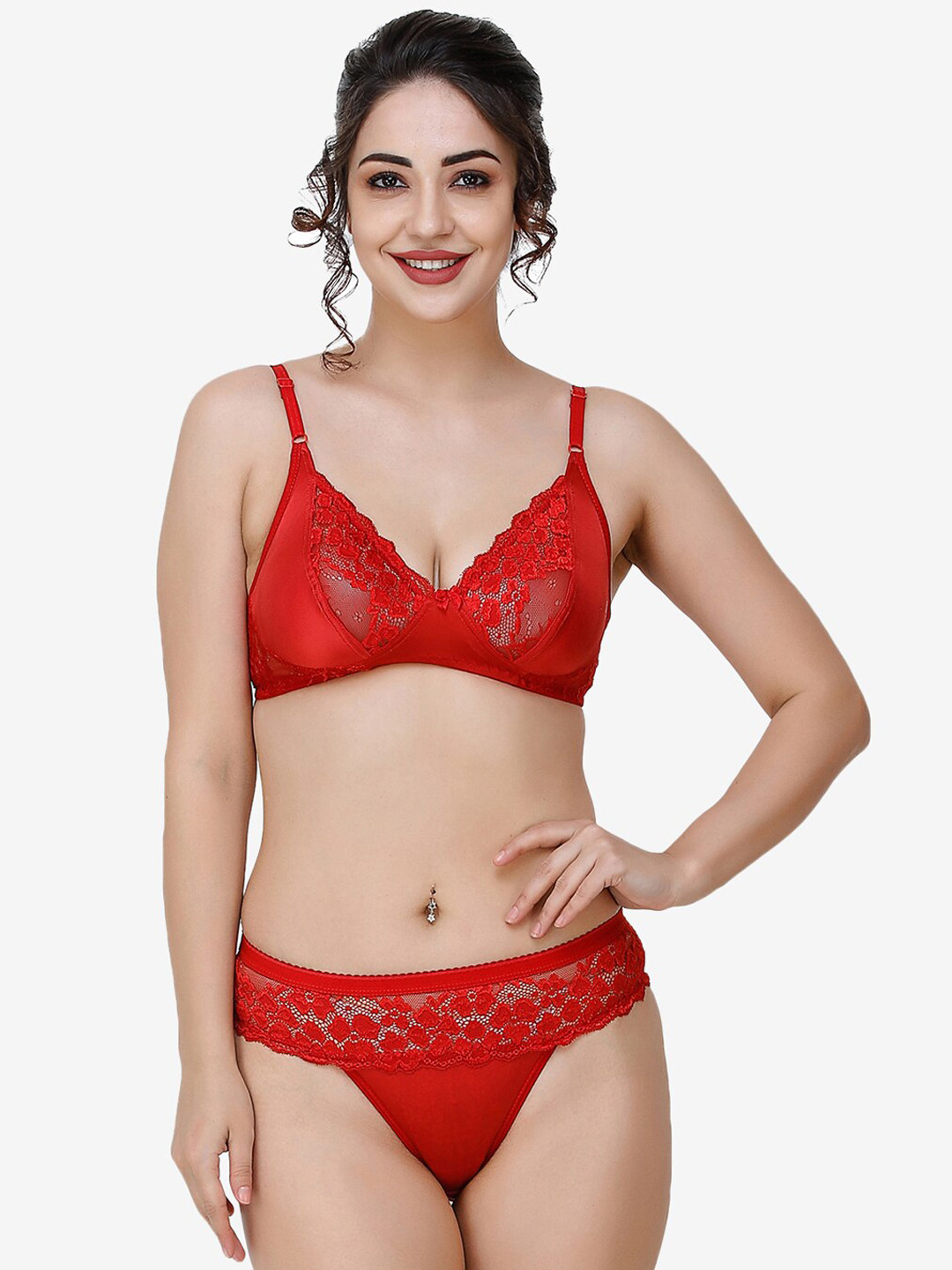 

Docare Women Red Self-Design Non Padded Cotton Lingerie Set