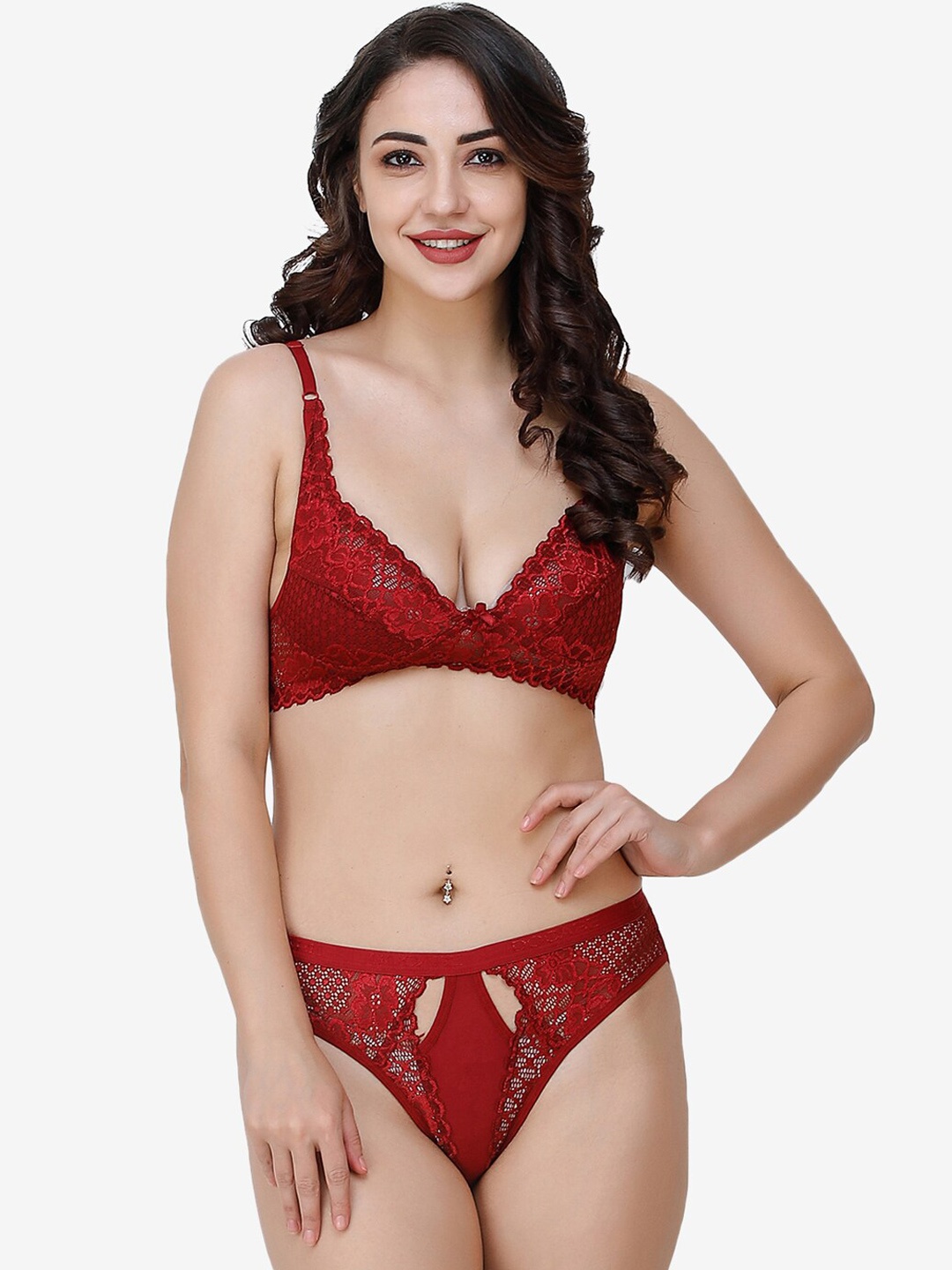 

Docare Women Self-Design Non Padded Cotton Lingerie Set, Maroon