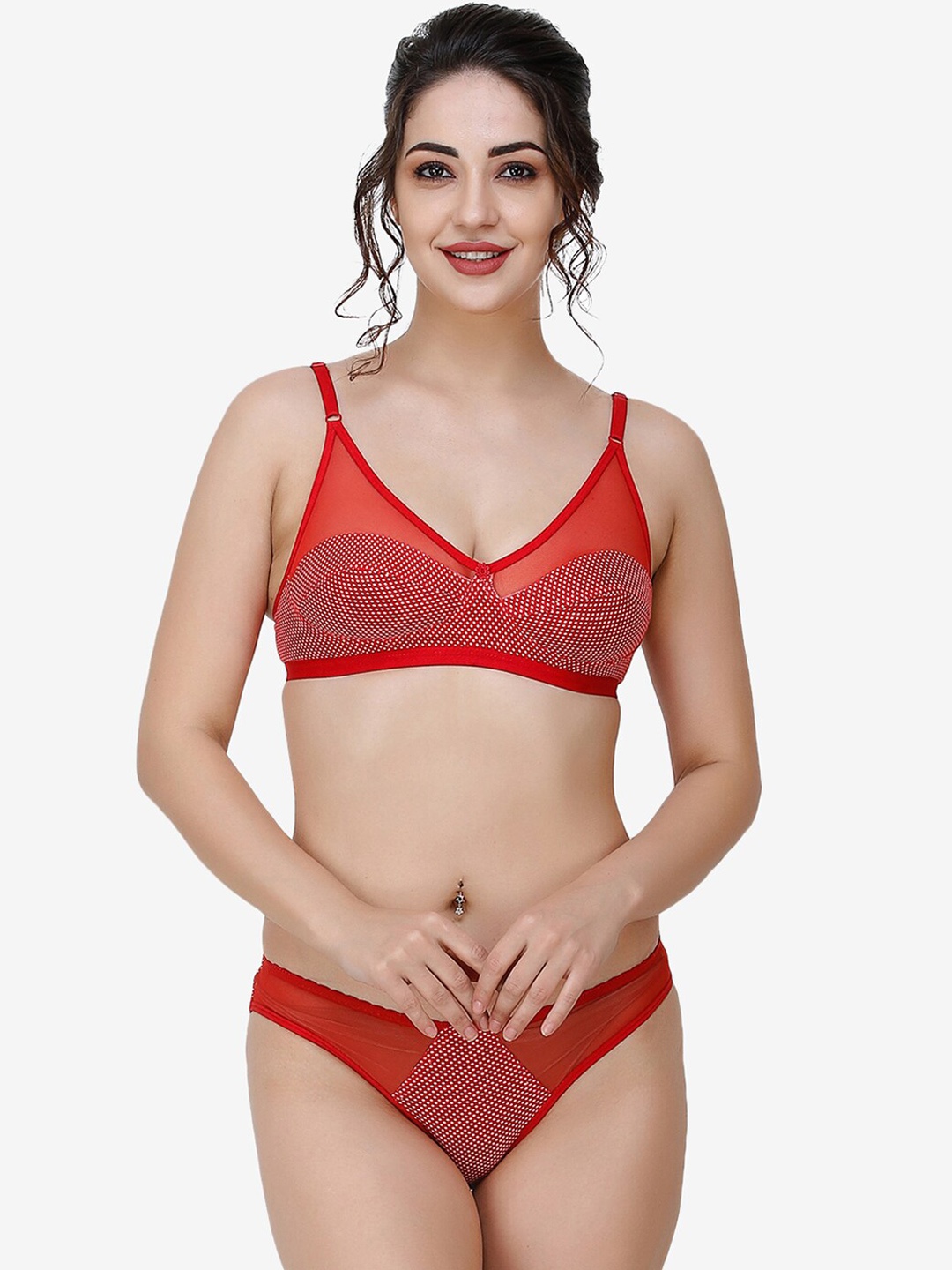 

Docare Women Red Self-Design Non Padded Cotton Lingerie Set