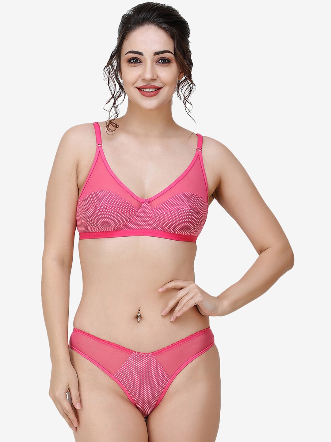 

Docare Women Pink Self-Design Non Padded Cotton Lingerie Set