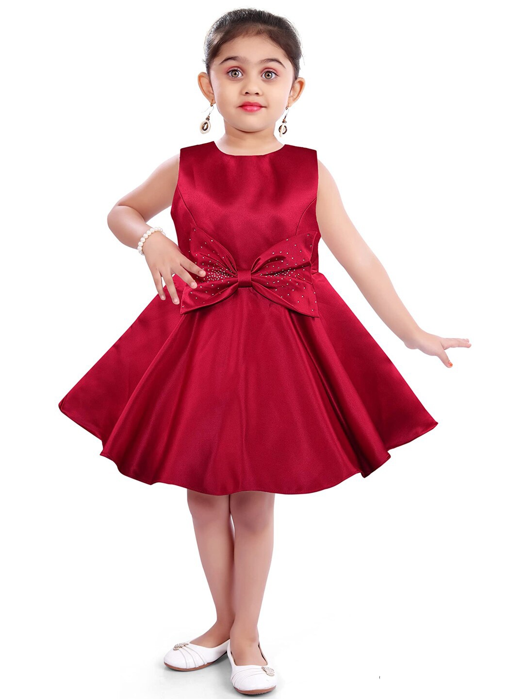 

Wish Karo Girls Red & Silver-Toned Fit & Flare Dress With Jacket