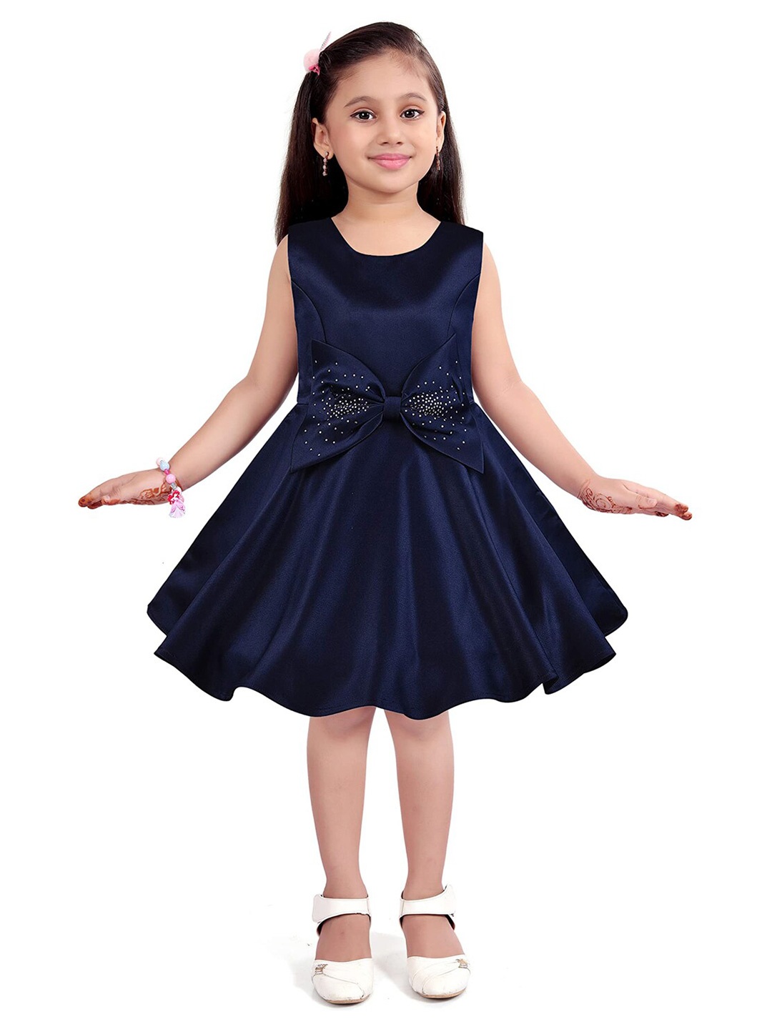 

Wish Karo Girls Navy Blue & Pink Fit & Flare Dress With Jacket