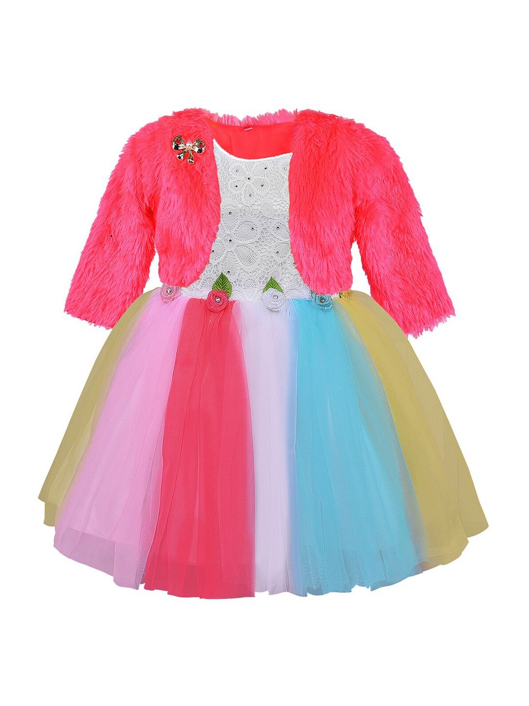 

Wish Karo Girls Multicoloured Net Dress With Jacket, Multi