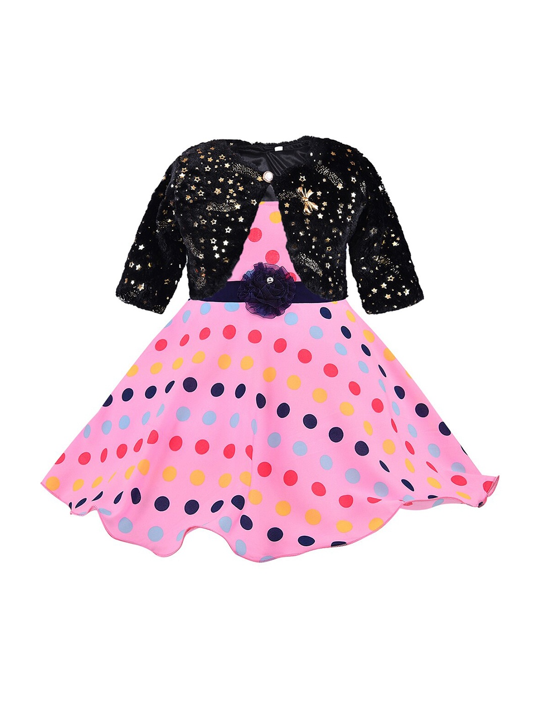 

Wish Karo Girls Pink & Black Satin Dress With Jacket