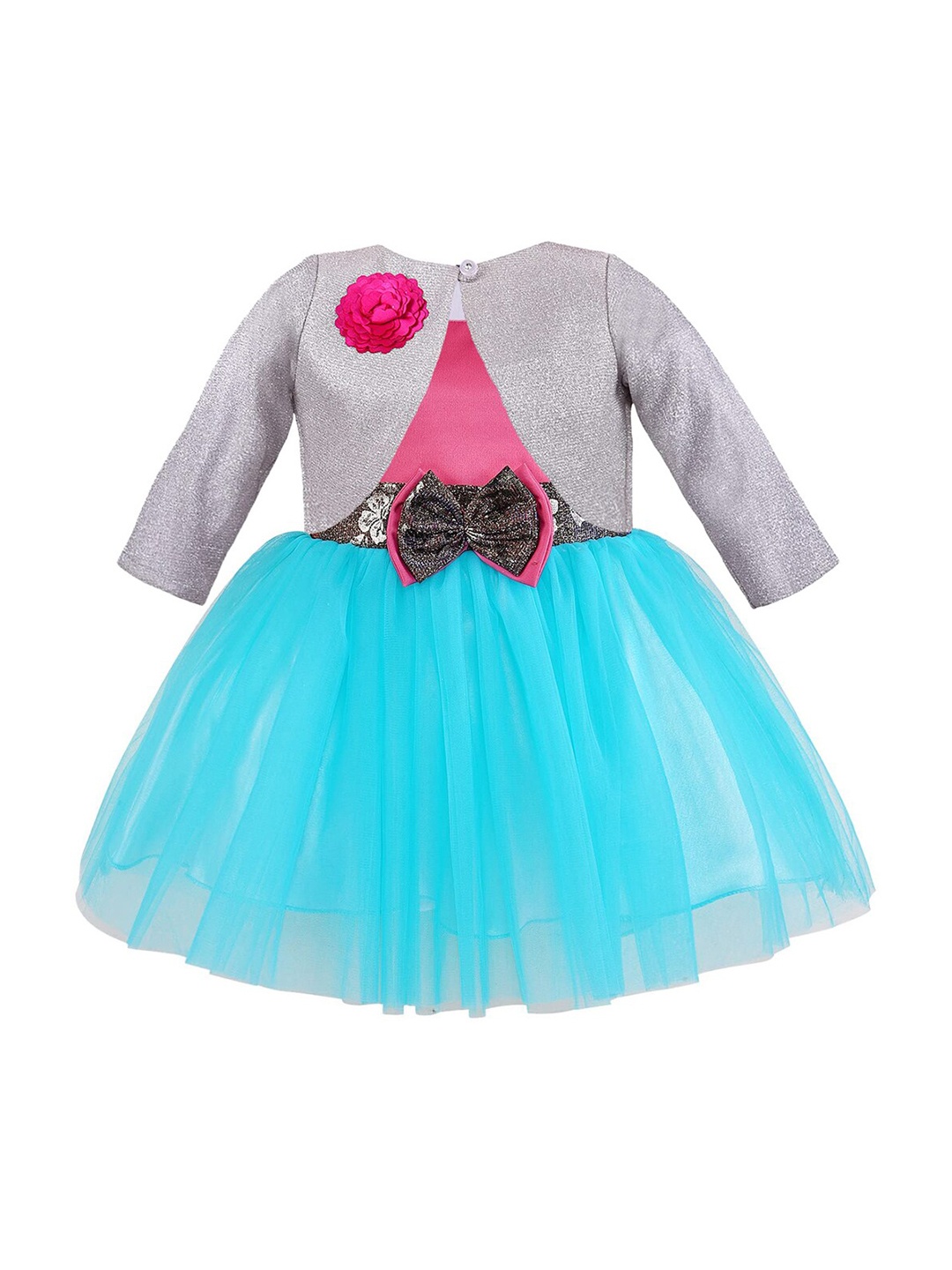 

Wish Karo Girls Blue & Pink Net Dress With Jacket