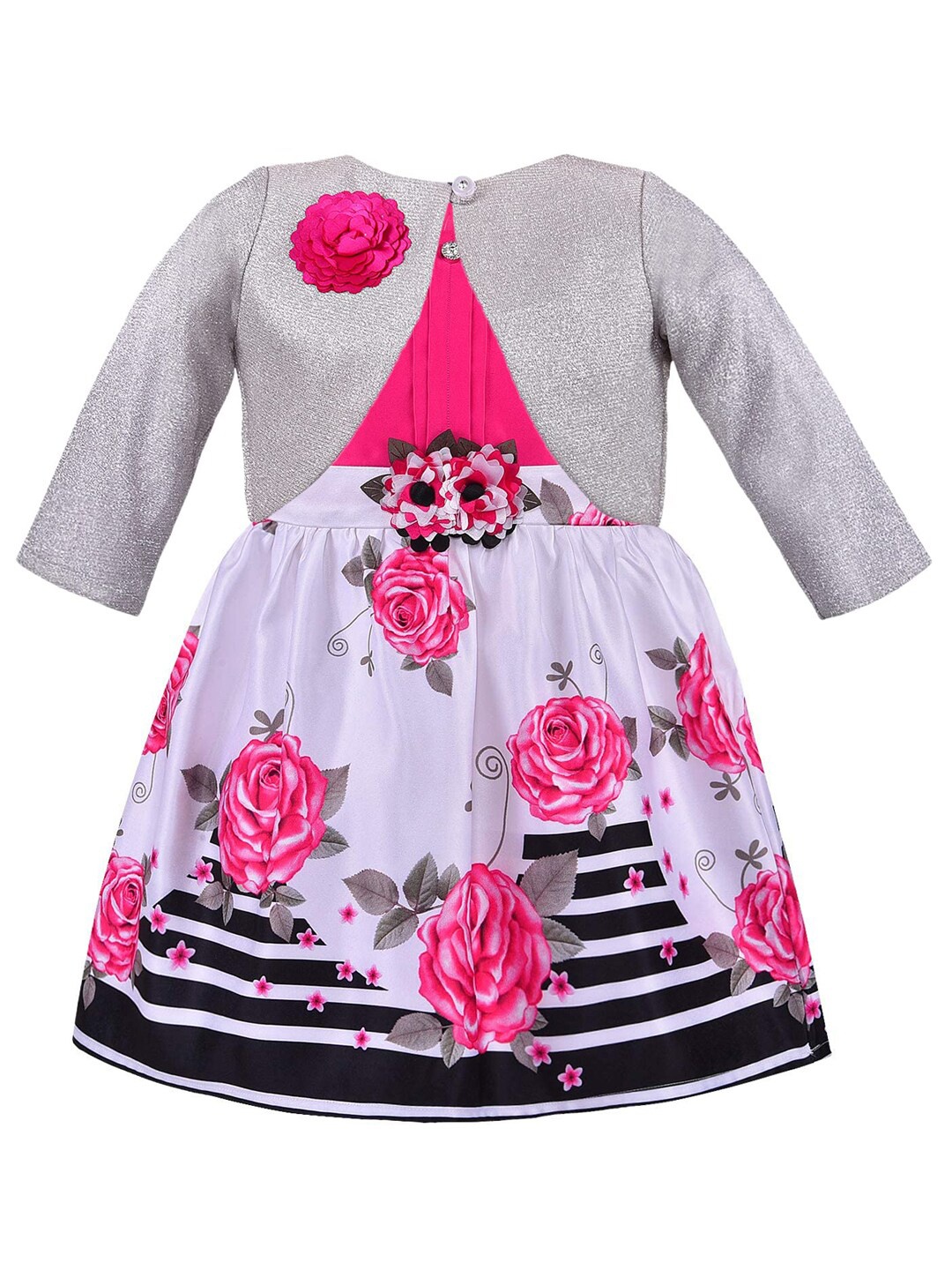 

Wish Karo Girls Pink & White Floral Printed Satin Dress With Jacket