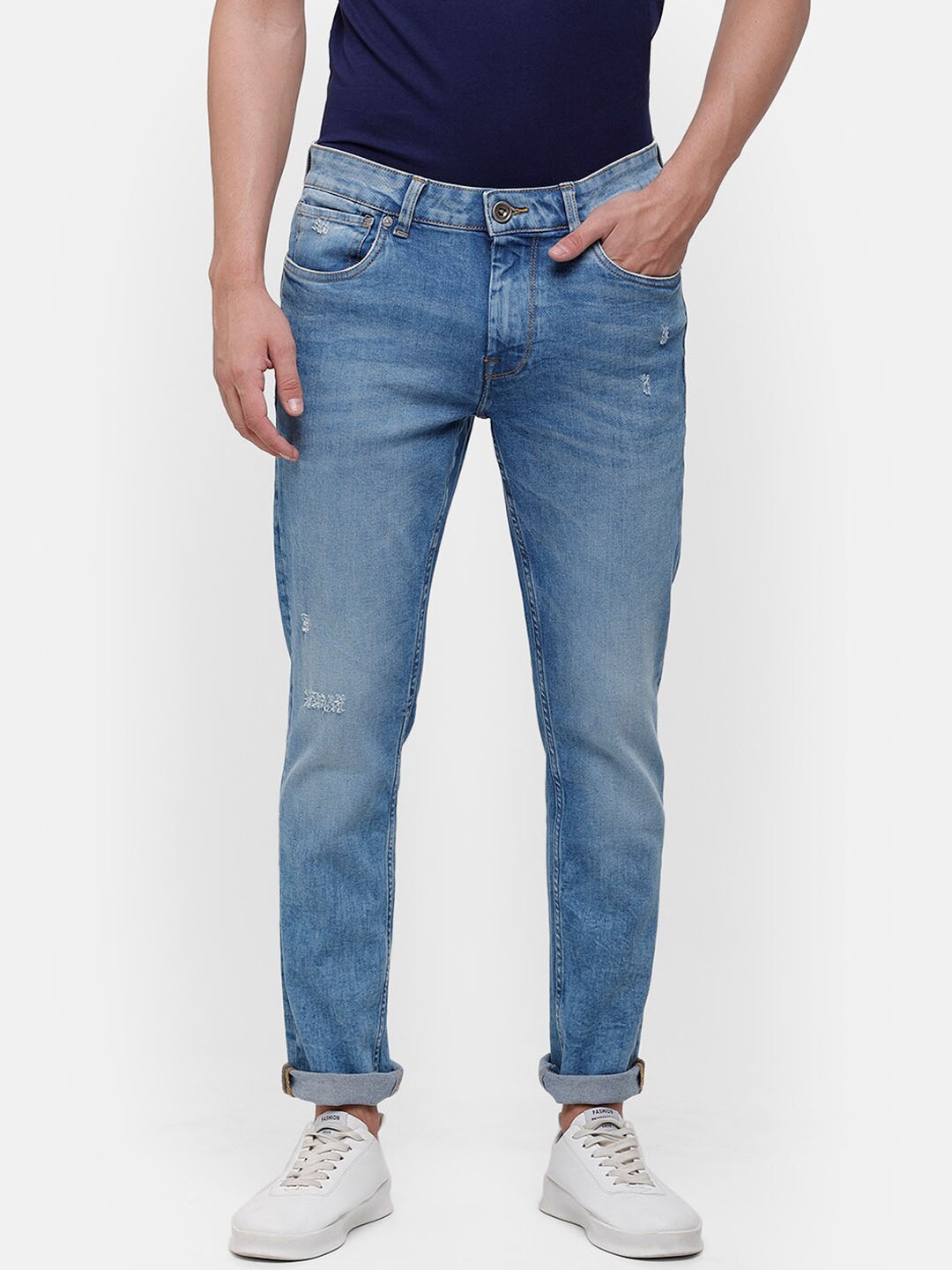 

Voi Jeans Men Blue Skinny Fit Low Distress Heavy Fade Jeans