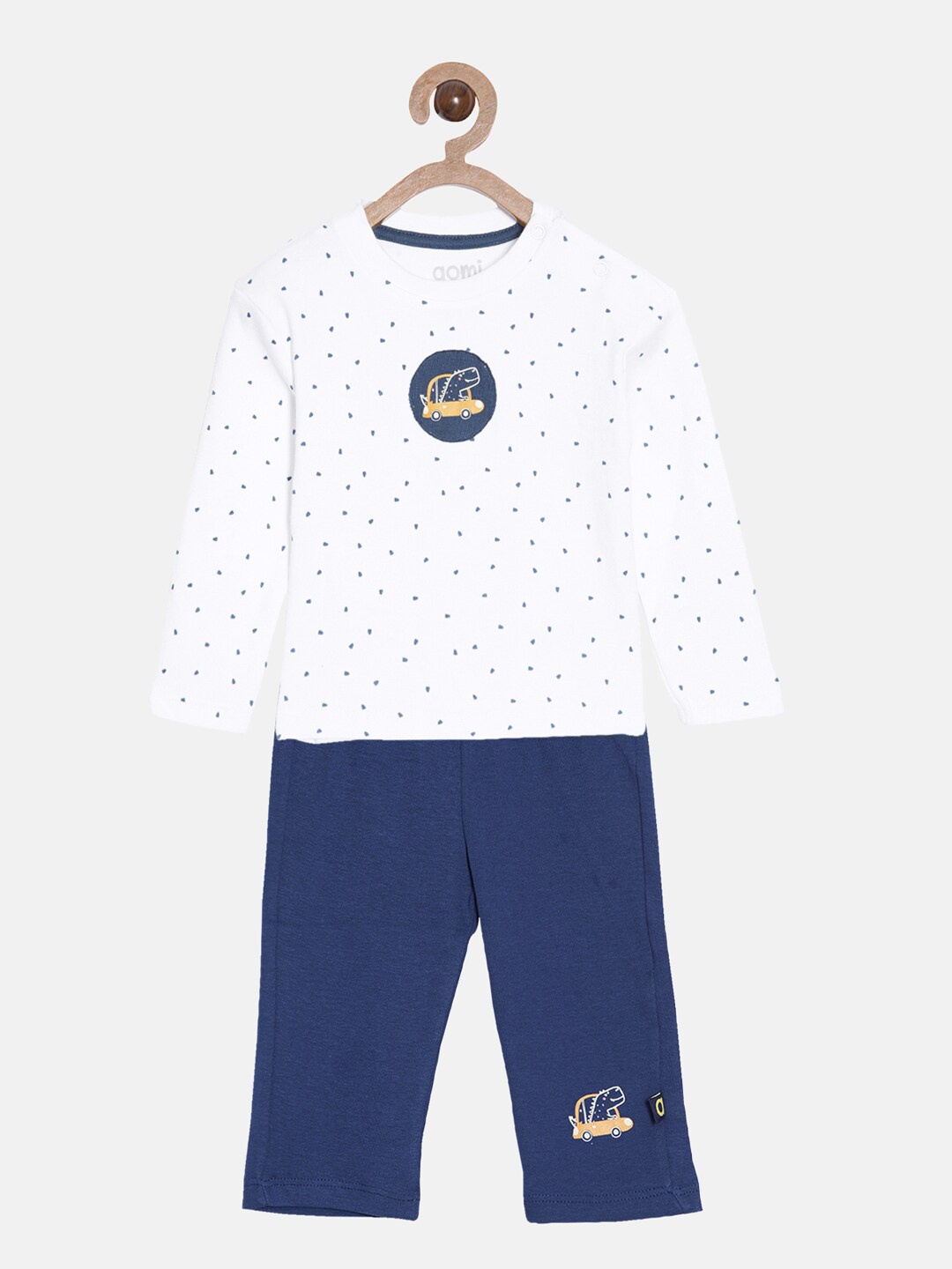 

Aomi Boys White & Blue Printed T-shirt with Pyjama Set