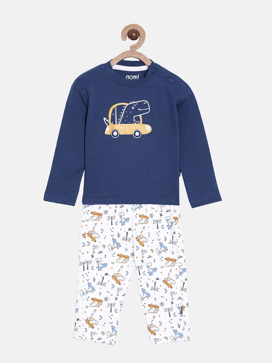

Aomi Boys Blue & White Printed T-shirt with Pyjama Set