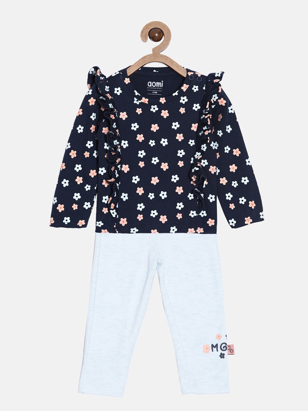

Aomi Girls Navy Blue & Pink Floral Printed Top with Leggings BX2321702B