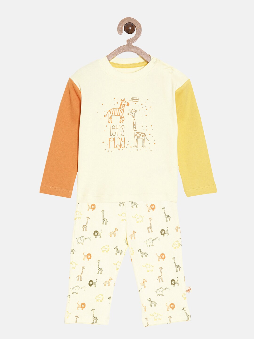 

Aomi Boys Cream-Coloured & Orange Printed T-shirt with Pyjamas Set BX2341702A