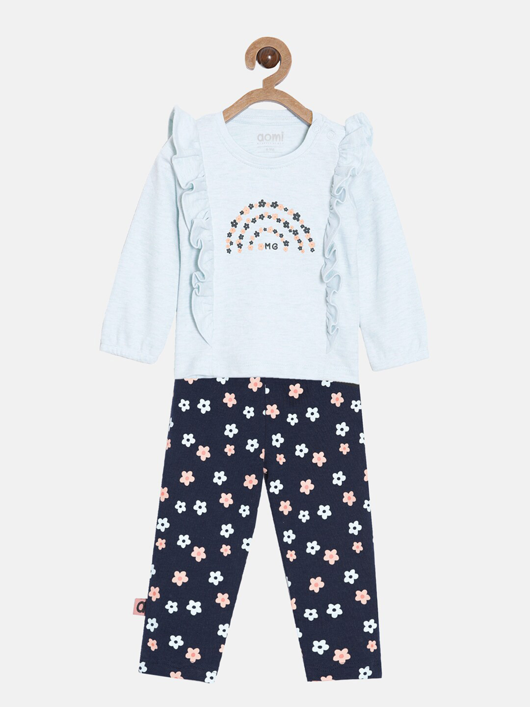 

Aomi Girls Turquoise Blue & Pink Printed Top with Pyjama Set BX2321702A