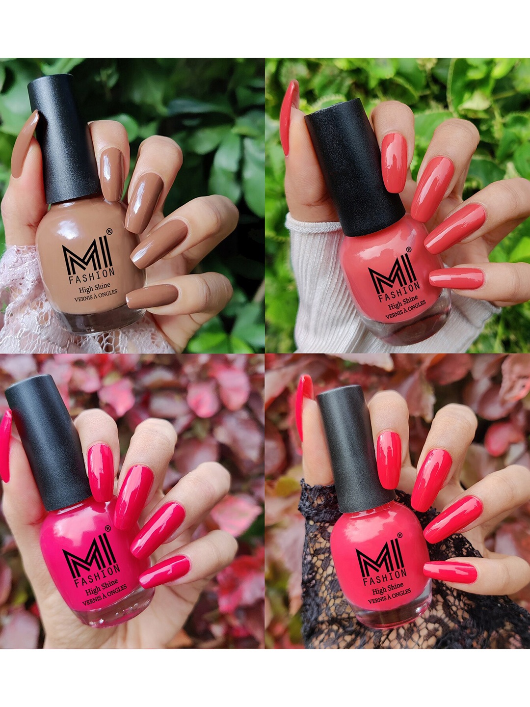 

MI FASHION Set of 4 Ultra High Glass HD 3D Shine Long Lasting Nail Polish 60ml, Pink