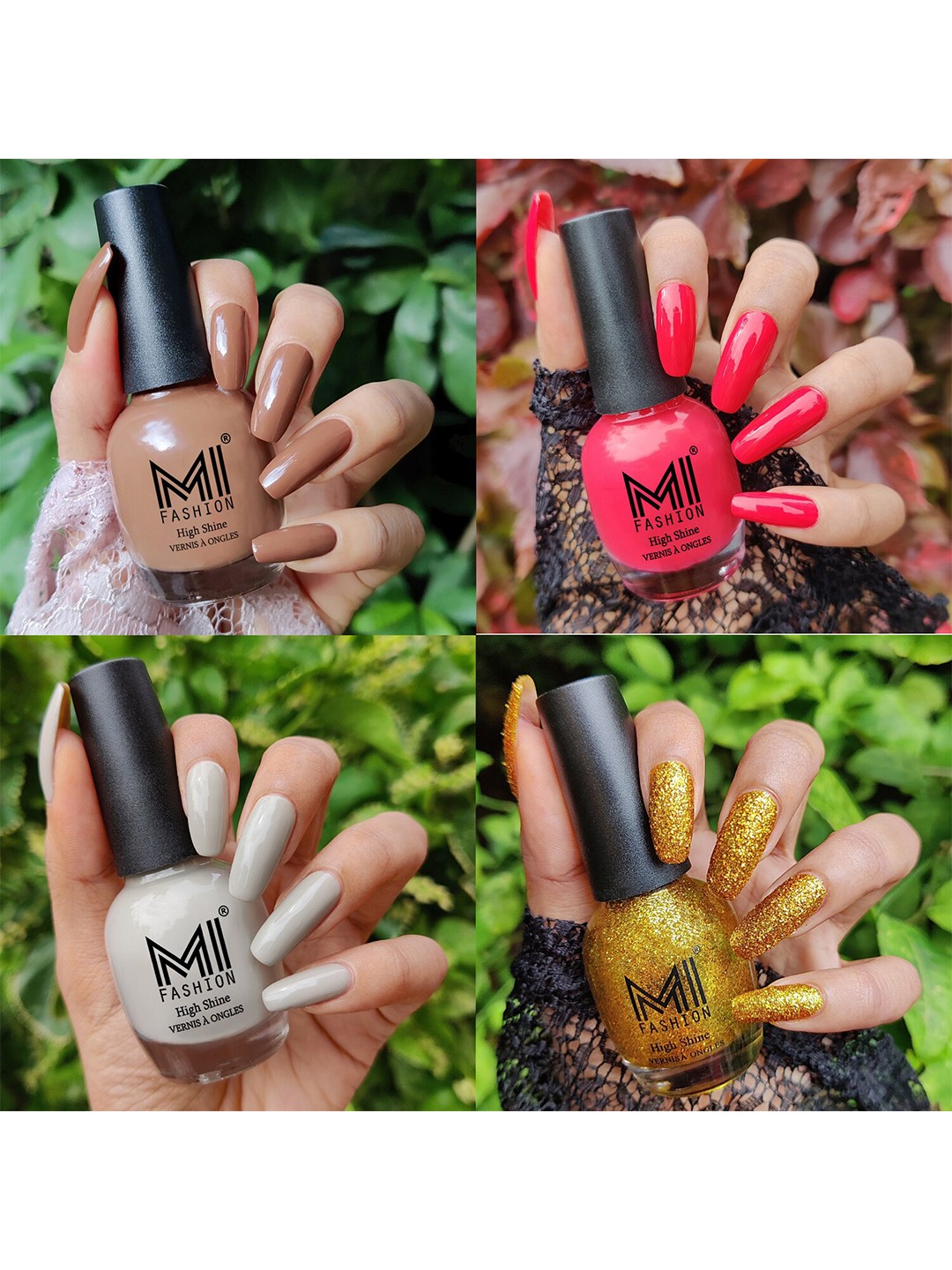 

MI FASHION Set of 4 Ultra High Glass HD 3D Shine Long Lasting Nail Polish 60ml, Nude