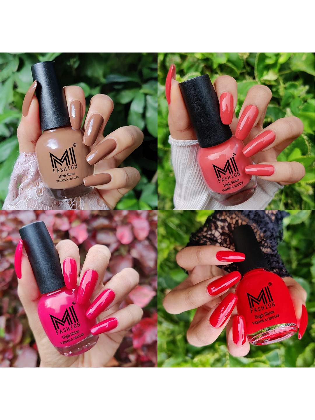 

MI FASHION Set Of 4 Ultra High Glass HD 3D Shine Long Lasting Nail Polish 60ml, Red