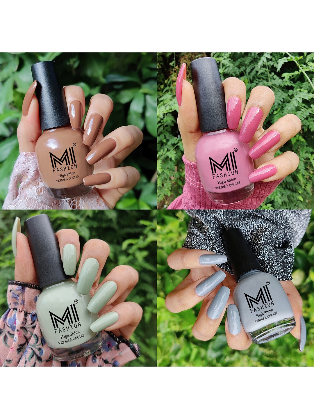 

MI FASHION Set Of 4 Ultra High Glass HD 3D Shine Long Lasting Nail Polish 60ml, Grey